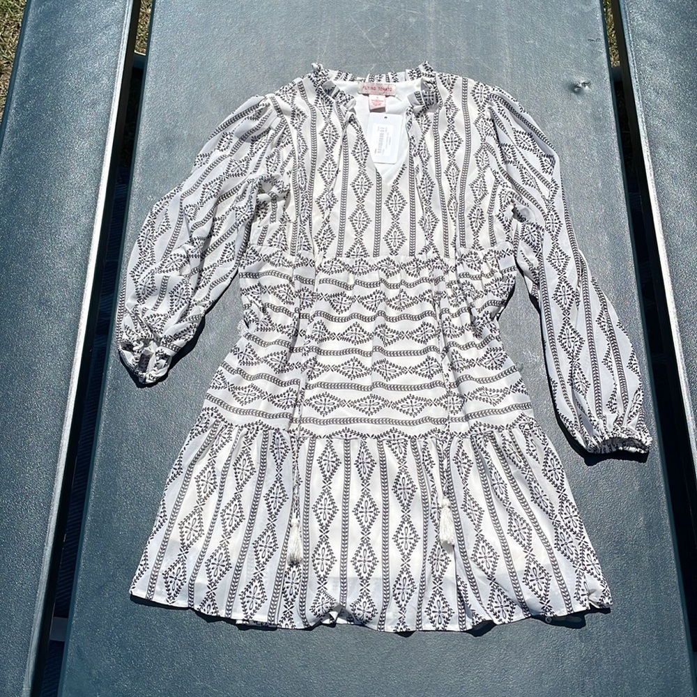 NWT FLYING TOMATO geo peasant dress S Ivory